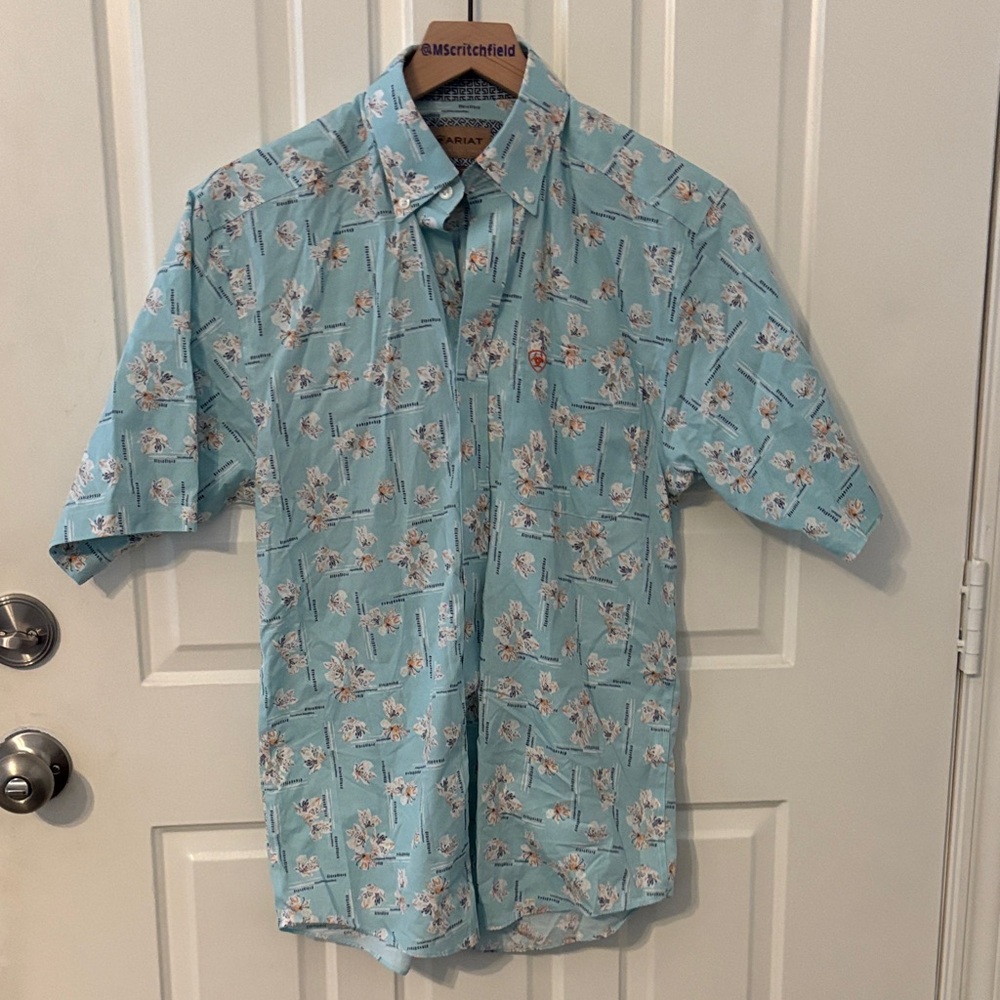 Ariat flower  Blue Men's button down xs Shirt